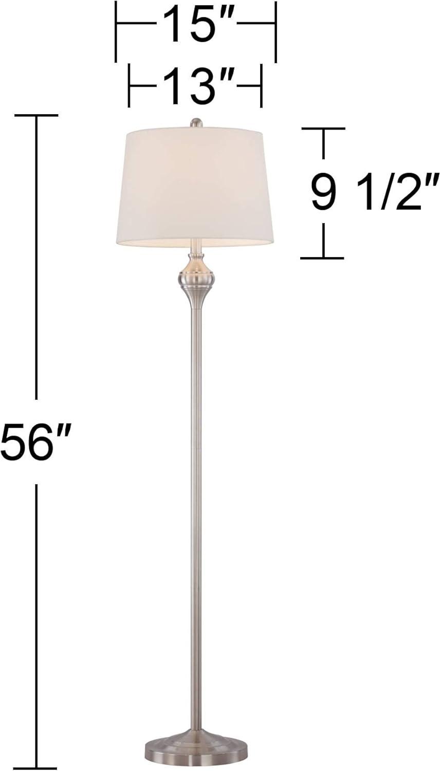 Barnes and Ivy Mason Traditional Table Floor Lamps 56" Tall Set of 3 Brushed Steel White Tapered Drum Shade for Bedroom Living Room Bedside Nightstand