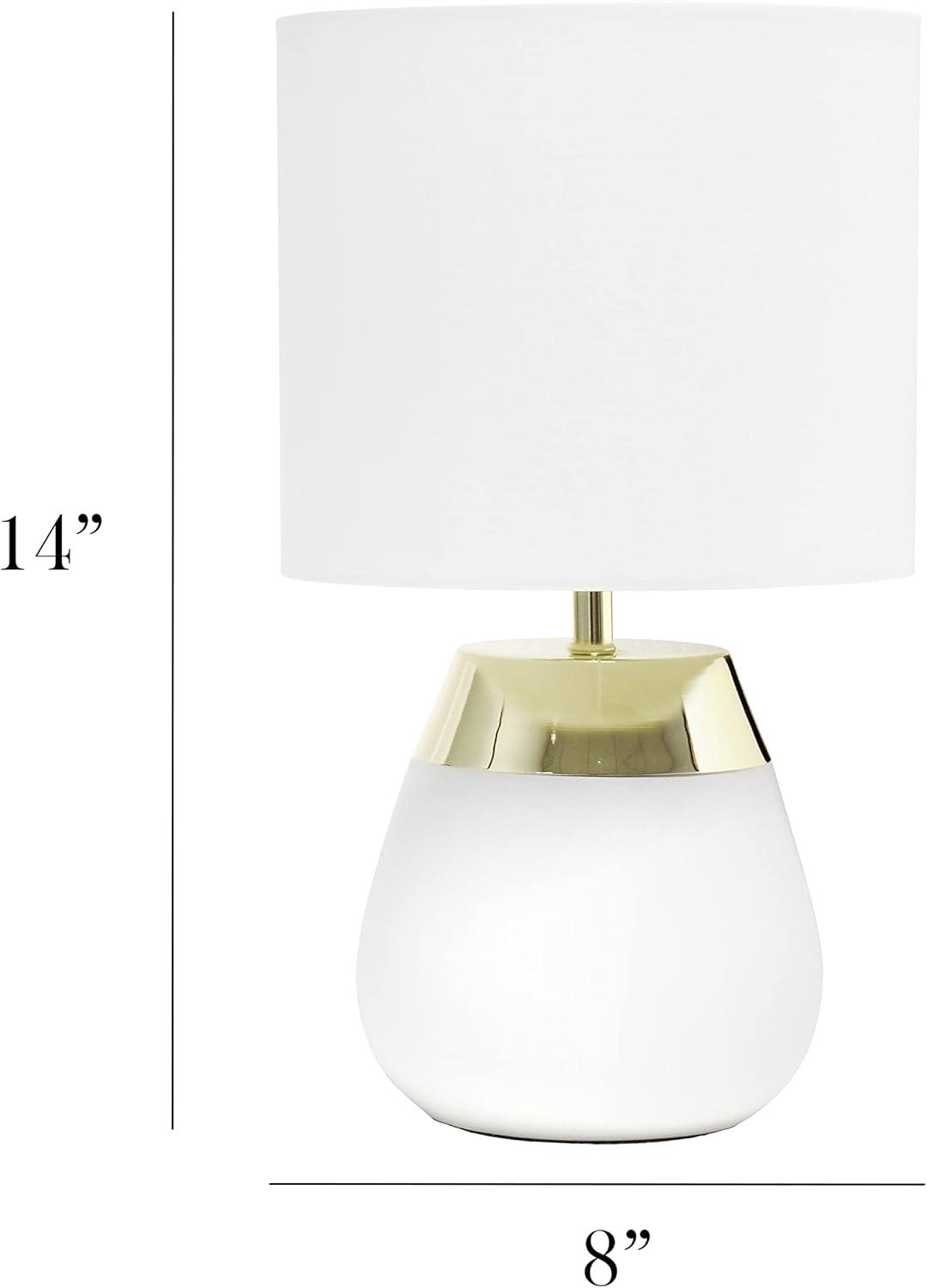 14" Tall Modern Contemporary Two-Tone Metallic Bedside 4 Settings Touch Table Desk Lamp White - Simple Designs: ETL Listed, Cotton Shade