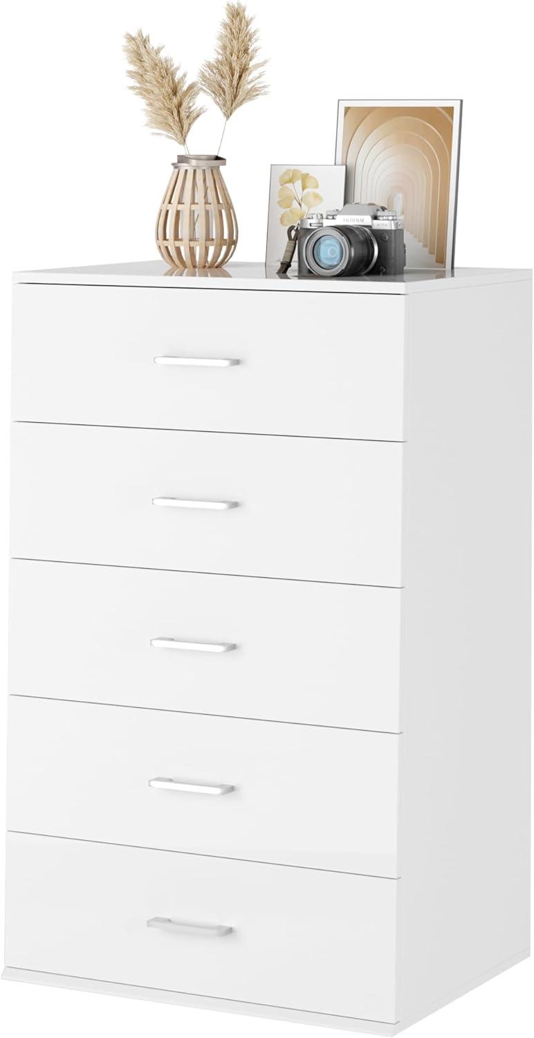 White Vertical 5-Drawer Dresser with Metal Handles