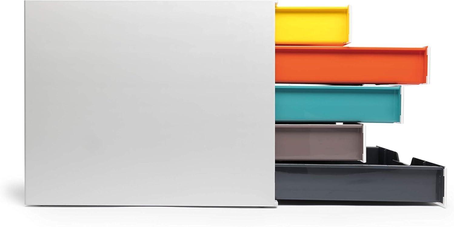 DURABLE Desktop Drawer Organizer (VARICOLOR MIX 5 Compartments with Removable Labels) 11" w x 14" d x 11.375" h, White & Multicolored (762527)