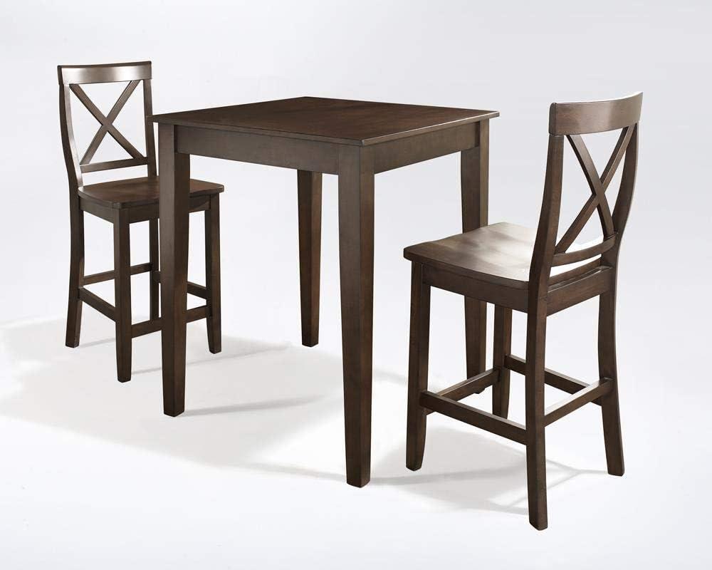 Vintage Mahogany 3-Piece Pub Dining Set with X-Back Stools