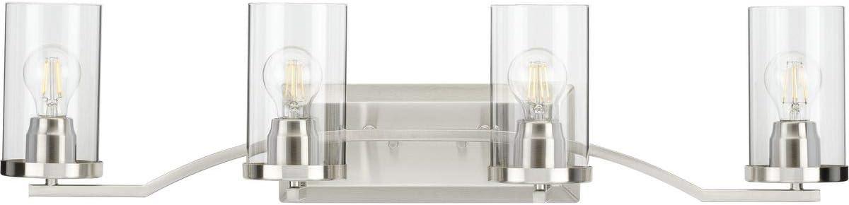 Progress Lighting Lassiter 4-Light Bath Light, Brushed Nickel, Clear Glass Shades