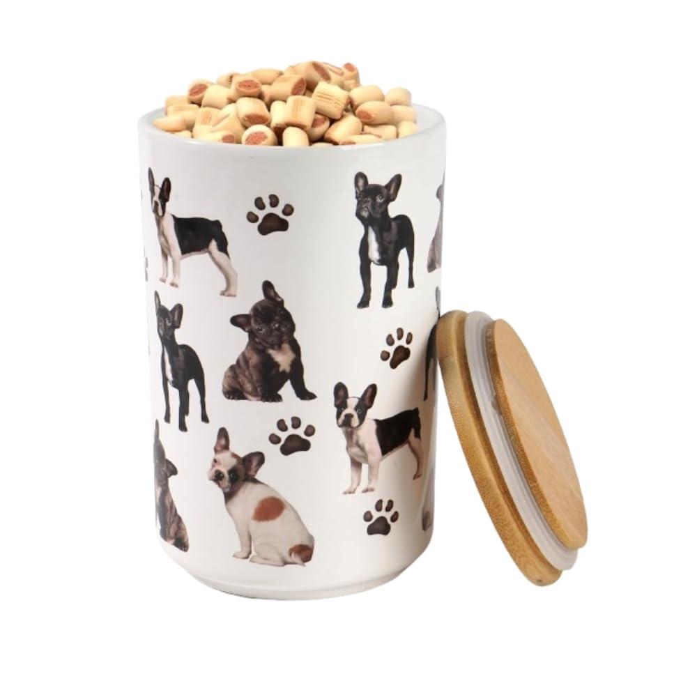 Greenline Goods Premium Dog Treat Ceramic Canister Set – French Bulldog Airtight Canister for Fresh Treats, Ceramic Jar & Containers with Lids, Farmhouse Canisters, Ideal Kitchen Canisters