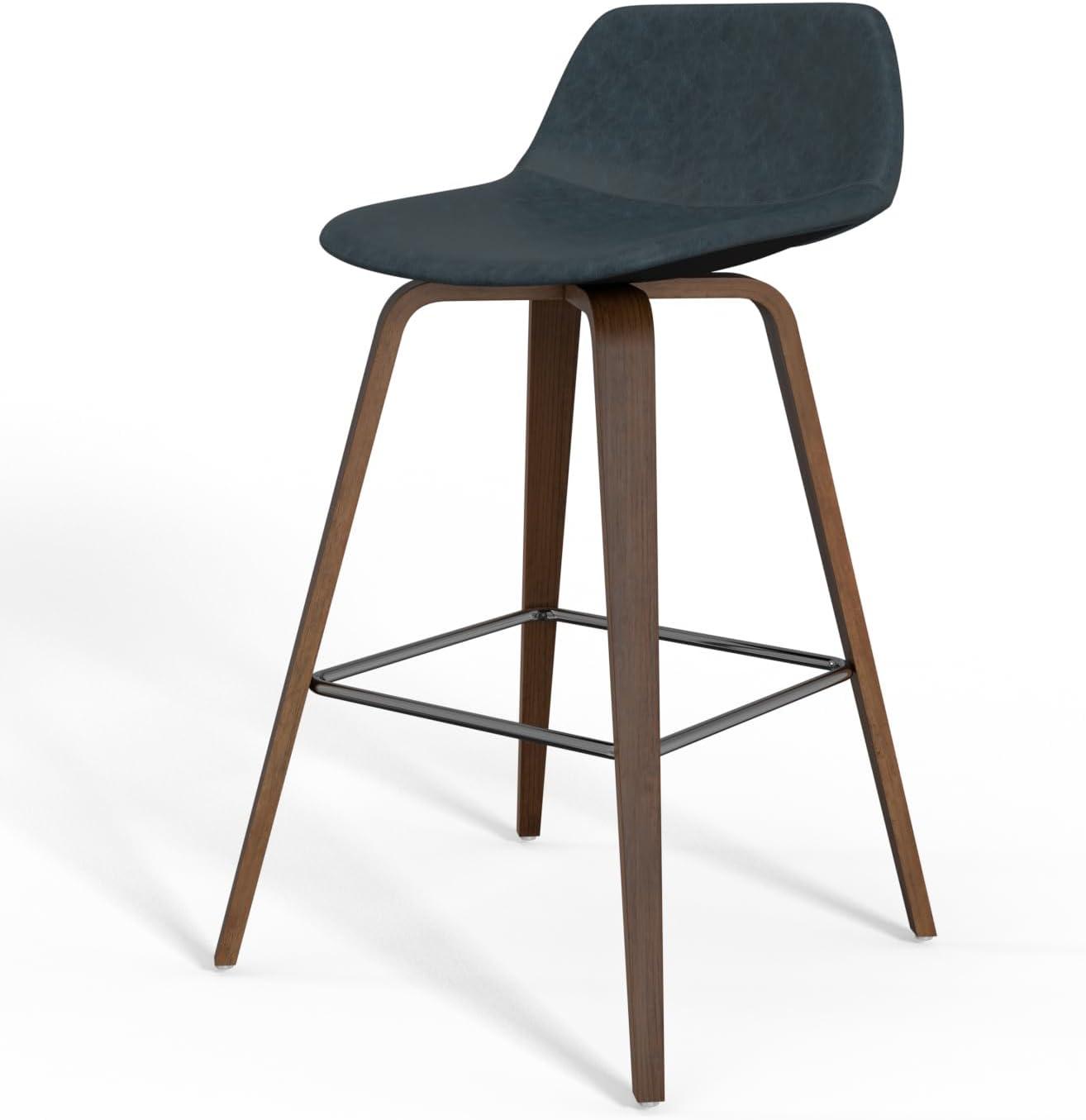 Simpli Home Randolph Upholstered Bentwood Mid-Century Modern Bar & Counter Stool with Chrome Footrest (Set of 2) (Set of 2)