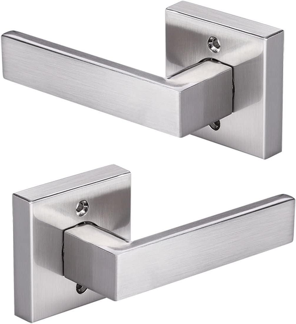 SARTODOORS Pack of 2 Modern Square Satin Nickel Dummy Handle/Non-Turning Single Side Lever for Closet French Doors Heavy Duty