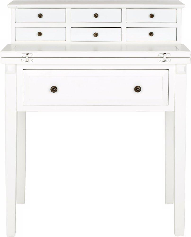 Transitional Black Wood Desk with 7 Drawers and Foldable Top
