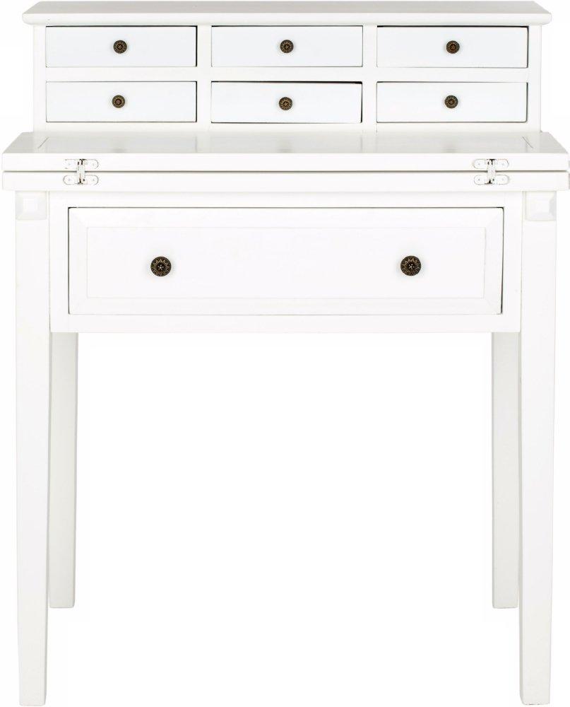 Transitional Black Wood Desk with 7 Drawers and Foldable Top