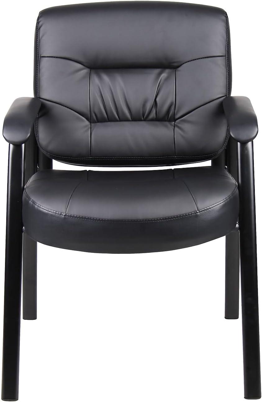 Boss Office Products B7509 Leather Guest Chair with Steel Frame, Black