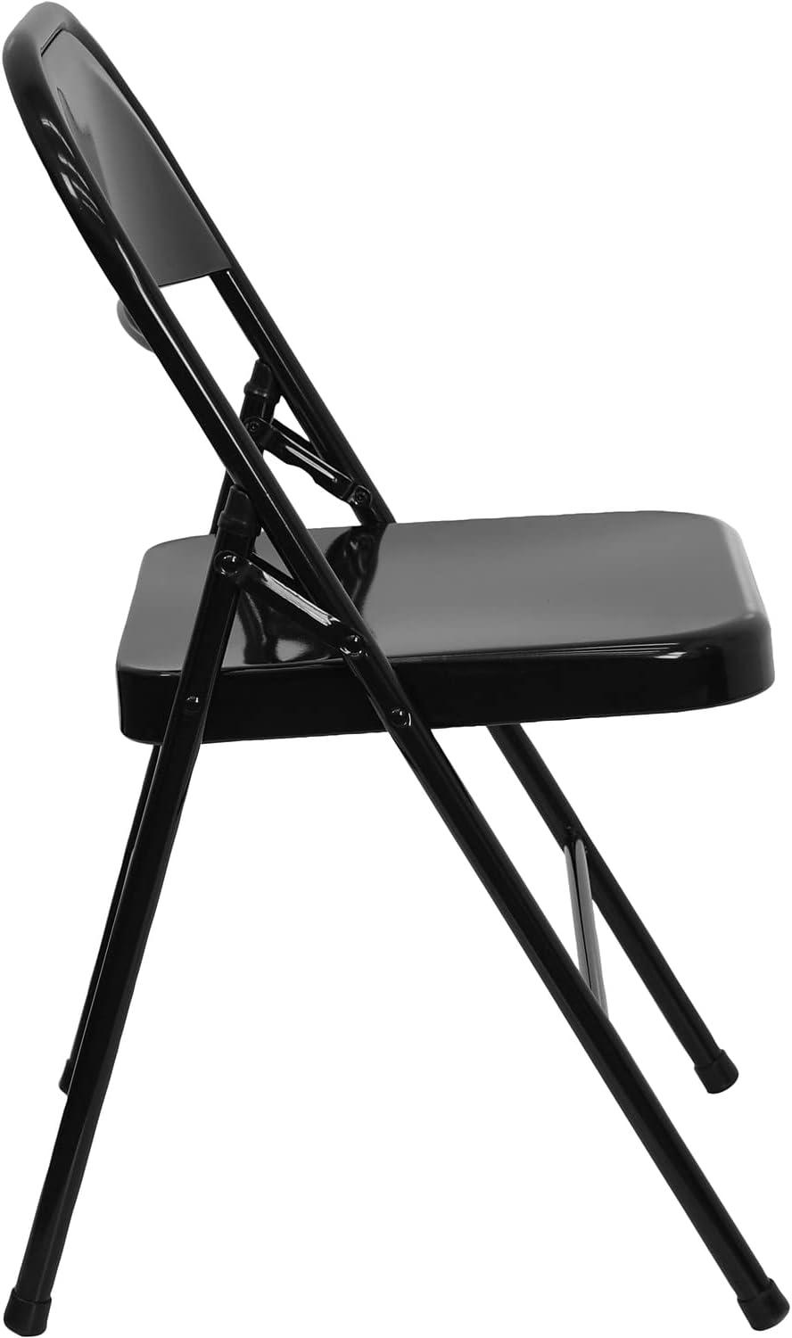 Flash Furniture 4 Pack HERCULES Series Triple Braced & Double Hinged Black Metal Folding Chair