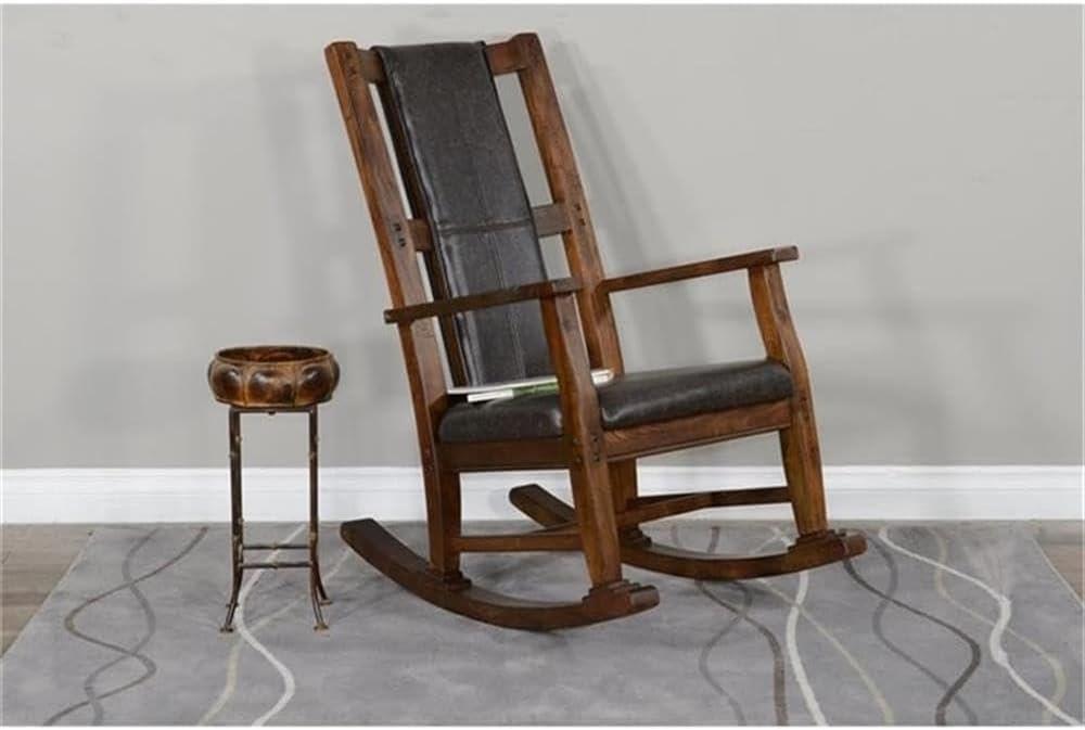 Pemberly Row Farmhouse Mahogany Wood Rocking Chair in Dark Brown