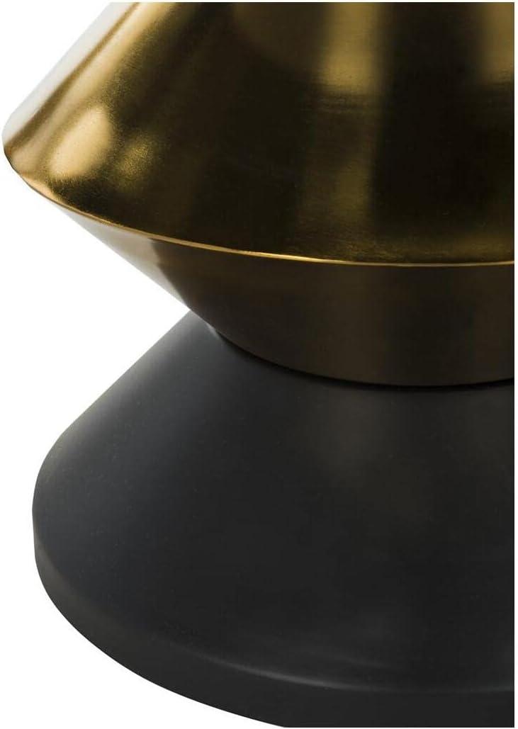 SAFAVIEH Azizi Round Stone Top Glam Side Table, Stone/Black Gold