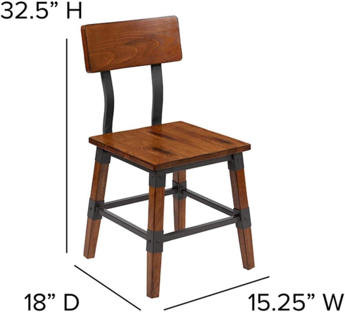 Flash Furniture 2 Pack Rustic Antique Walnut Industrial Wood Dining Chair