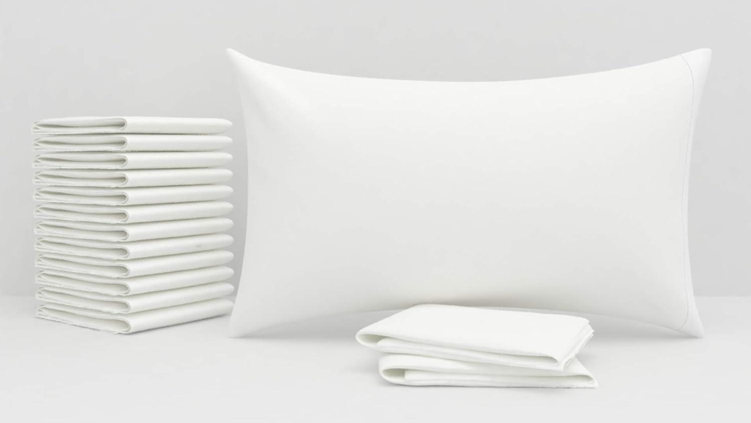 Aveesha 12 Pack Poly Cotton Pillow Cases - White Pillowcases - 180 Thread Count Percale Weave Pillow Covers - Perfect for Home, Hotels and Hospital Use (Queen 20" x 30")