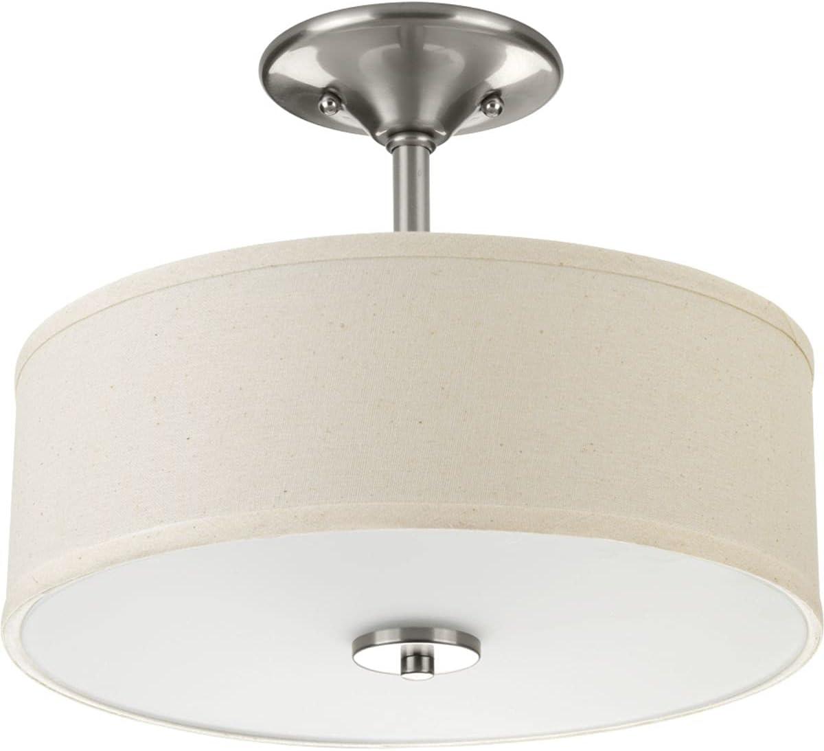 Progress Lighting, Inspire Collection, 2-Light Semi-Flush Mount, Brushed Nickel, Linen Shade