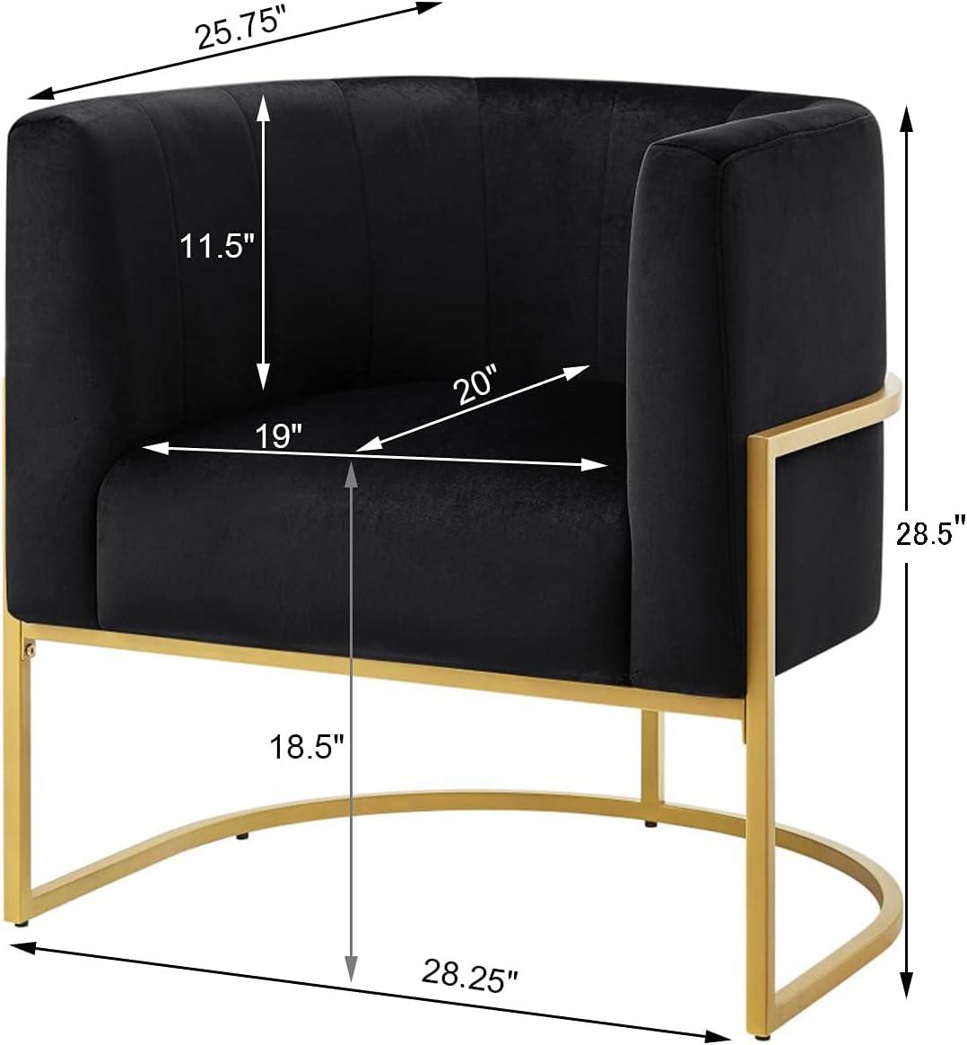KOSSMAI Upholstered Velvet Accent Barrel Chair with Golden Metal Legs for Living Room Bedroom Office Lounge Chair, Mid-Century Modern Style Armchair (Black)
