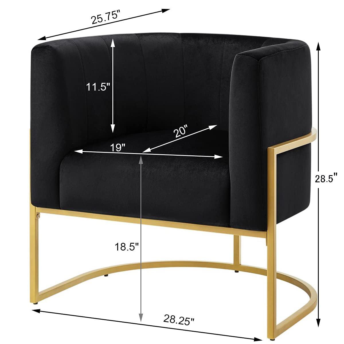 KOSSMAI Upholstered Velvet Accent Barrel Chair with Golden Metal Legs for Living Room Bedroom Office Lounge Chair, Mid-Century Modern Style Armchair (Black)