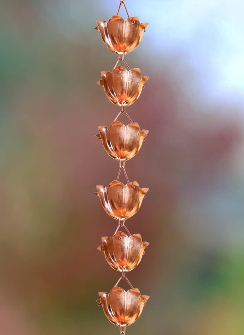 Pure Copper Lotus Cup Rain Chain Replacement Downspout for Gutters