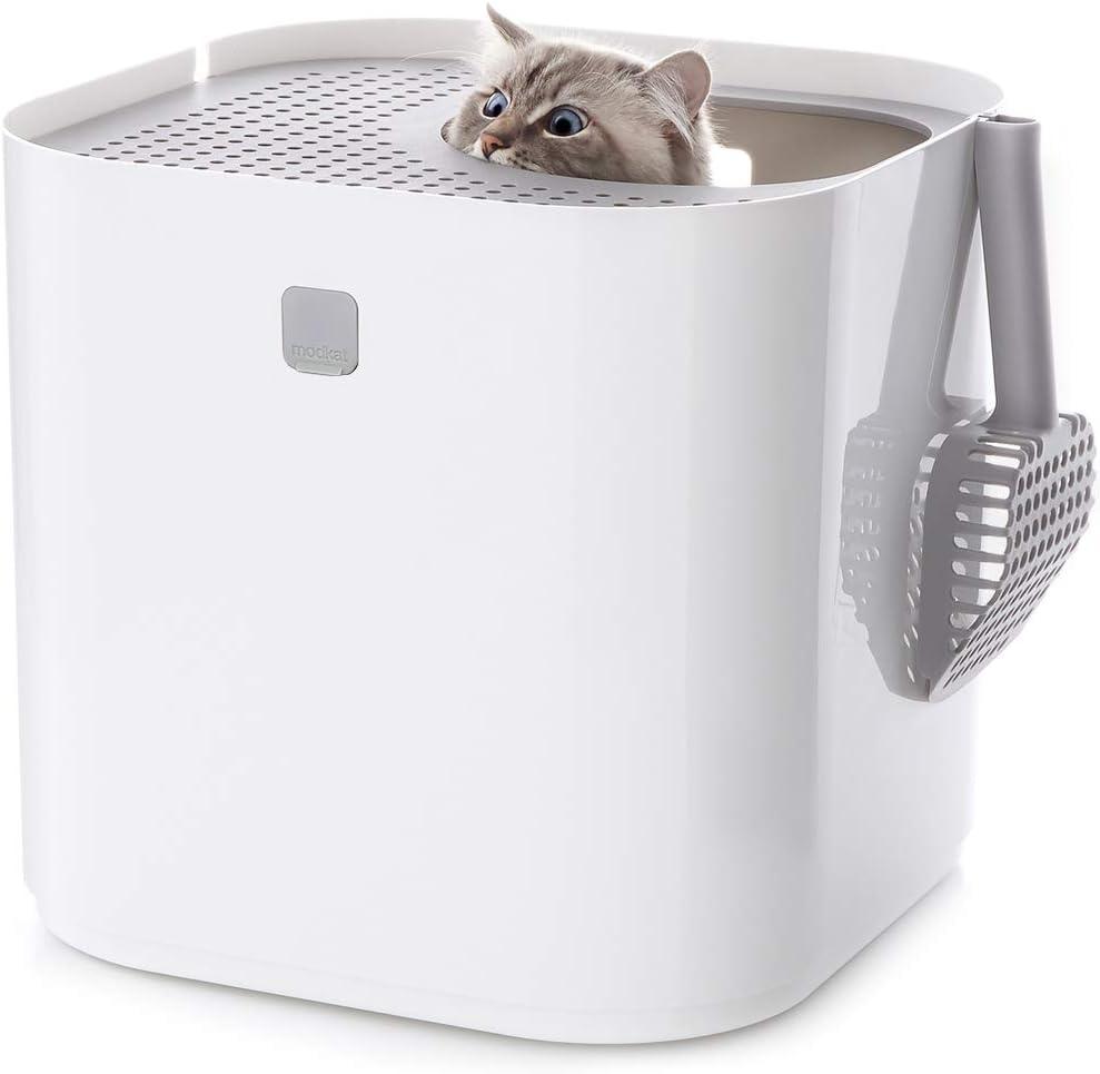 Litter Box, Pet Box with Top-Entry, Litter Box with Includes Scoop and Liner for Living Room, Pet Store, Bedroom, White