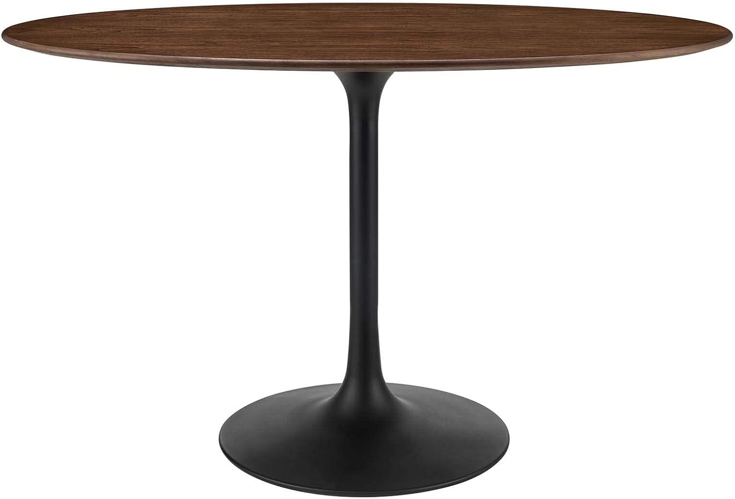 48" Walnut and Black Oval Dining Table with Metal Base