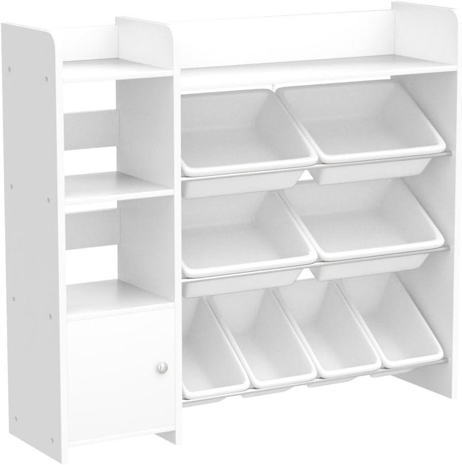 Sturdis Kids Toy Storage Organizer With Bookshelf and White Bins