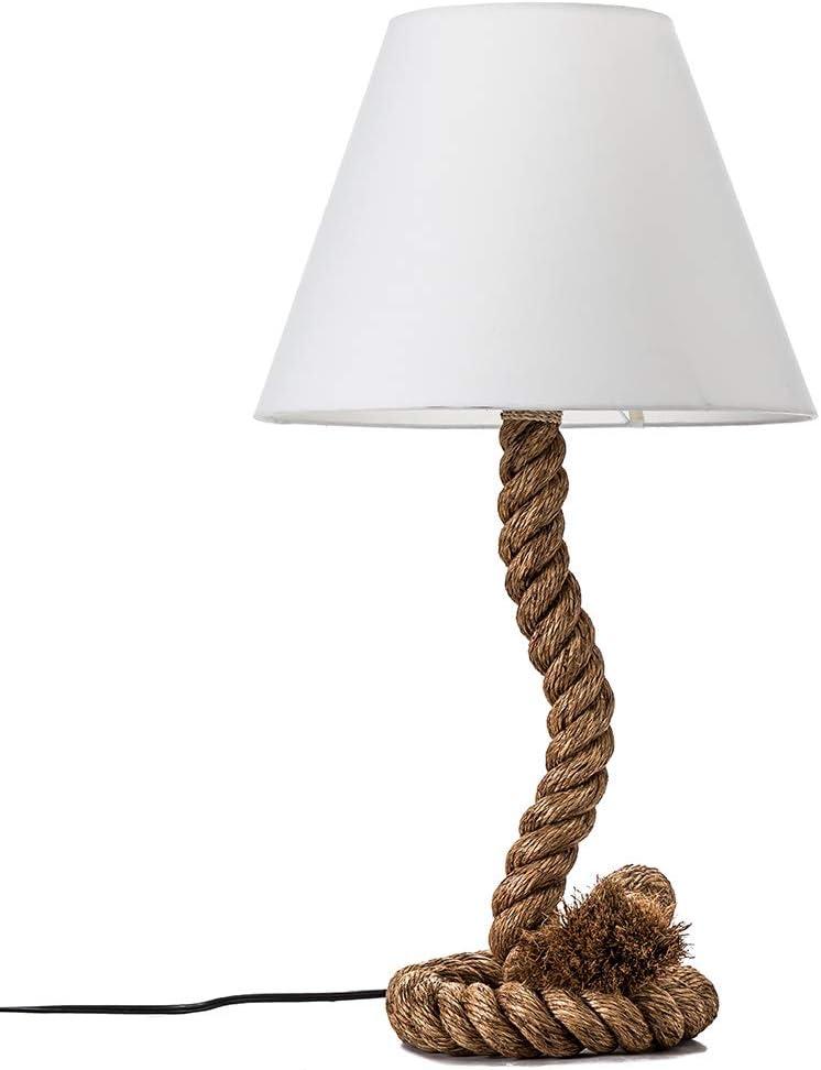 Large White Nautical Rope Table Lamp with Jute Shade