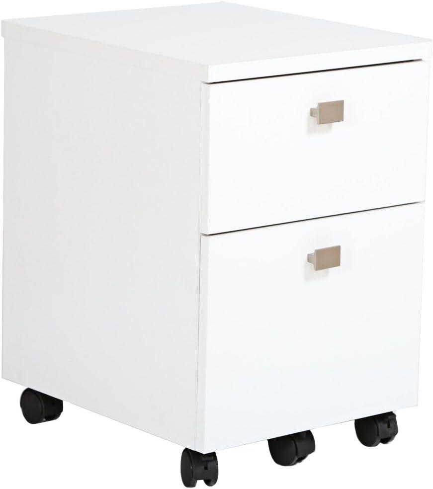 Elegant Interface Mobile Legal File Cabinet with 2 Drawers and Casters, Pure White