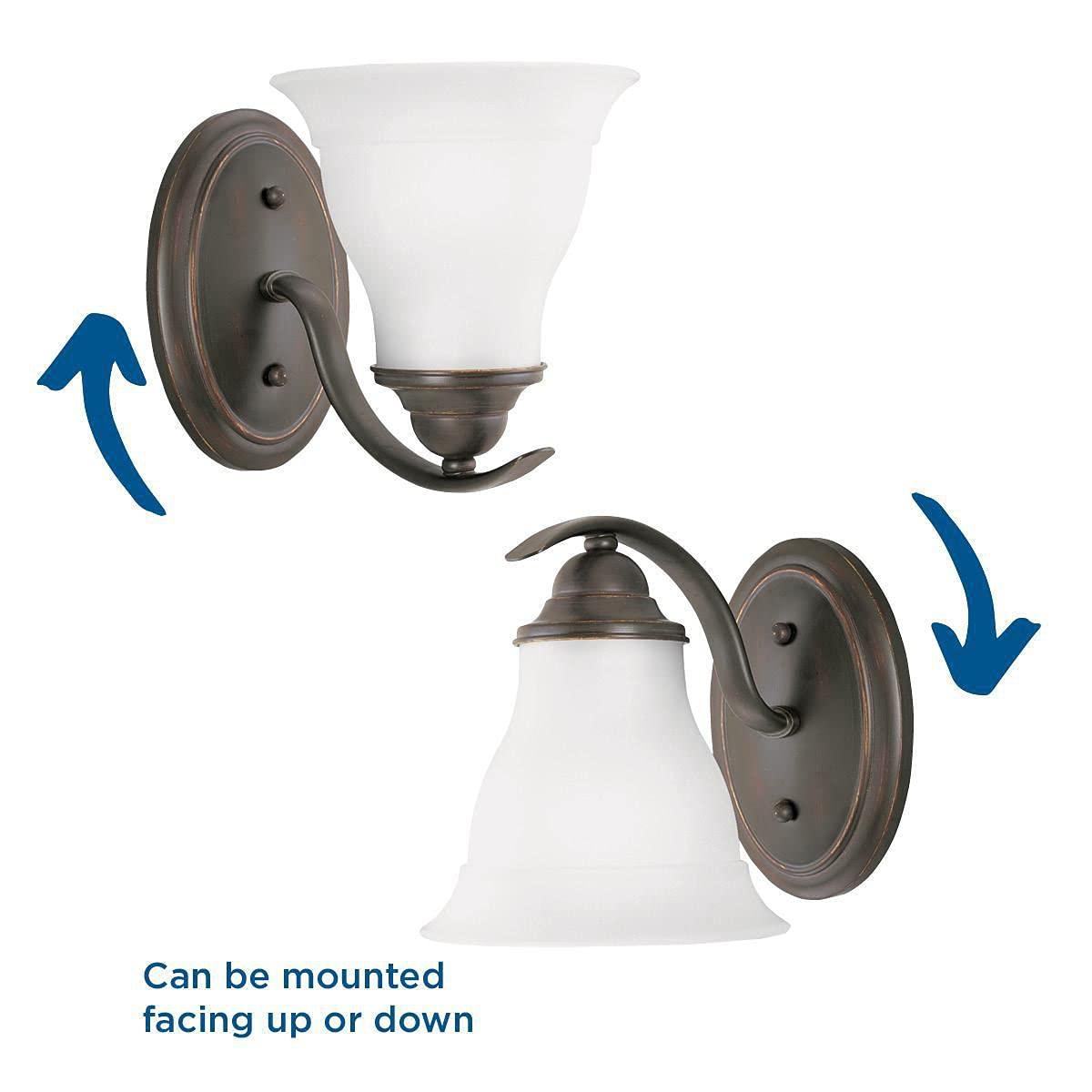 Progress Lighting Trinity 1-Light Bath Fixture, Ceramic, Antique Bronze, Etched Glass Shade