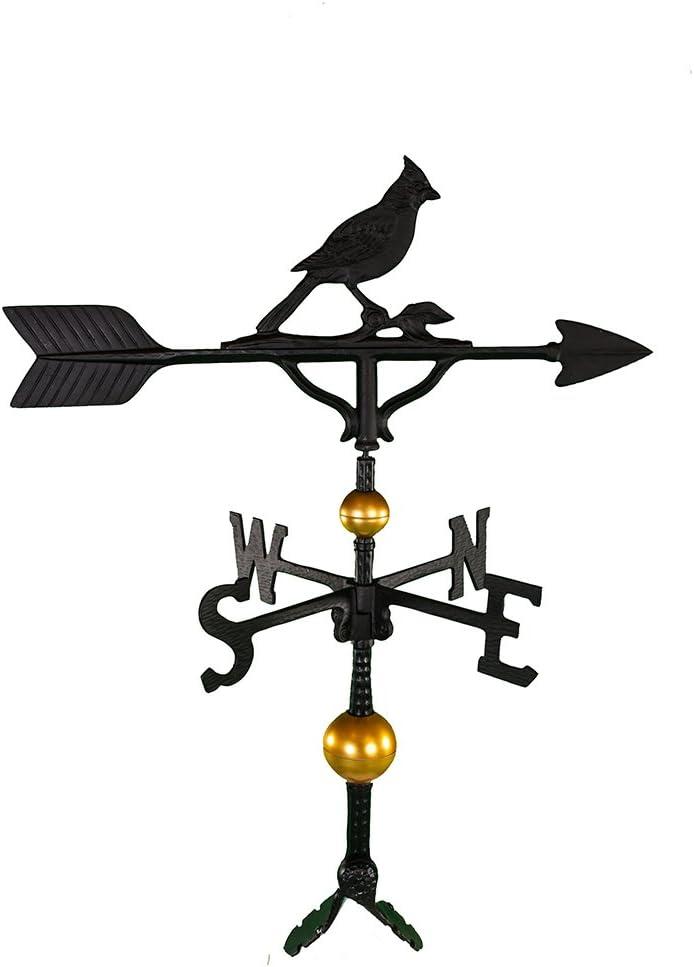 32-Inch Black and Gold Aluminum Cardinal Weathervane