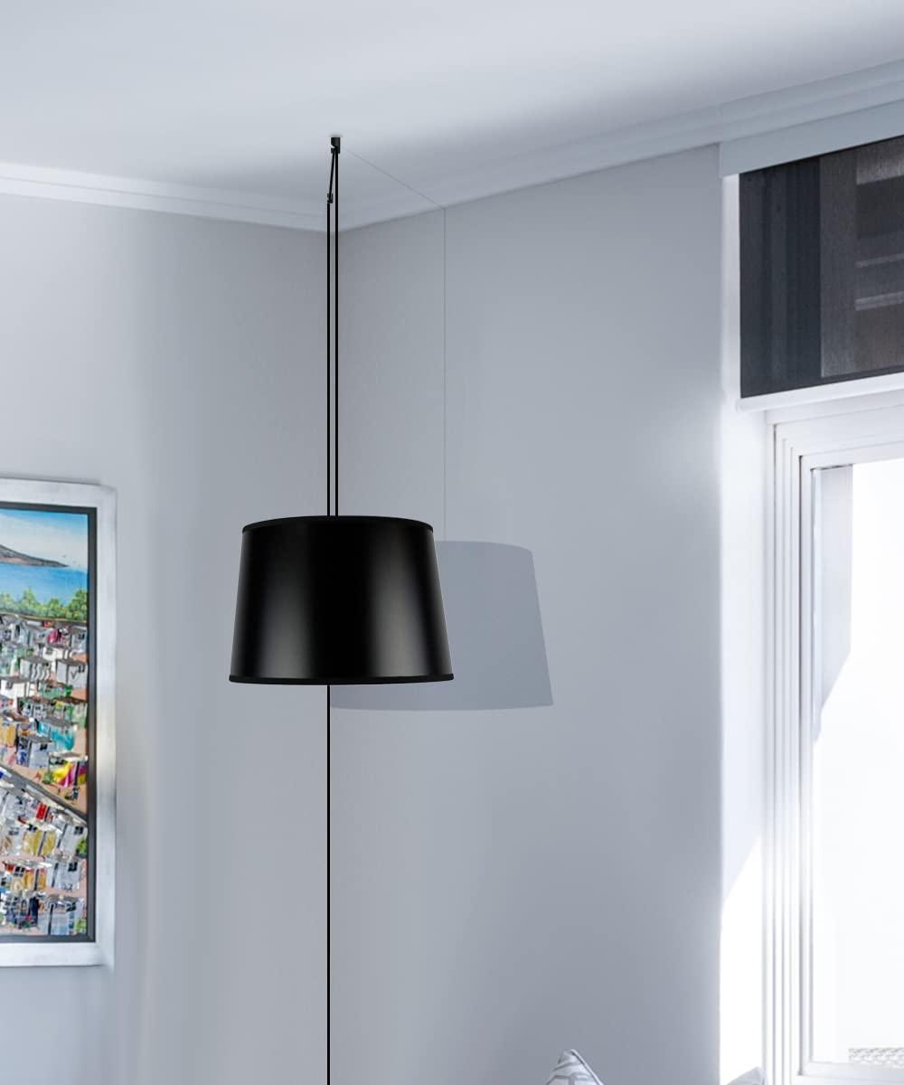 Home Concept Black Swag Plug-in Pendant with Shallow Drum Shade