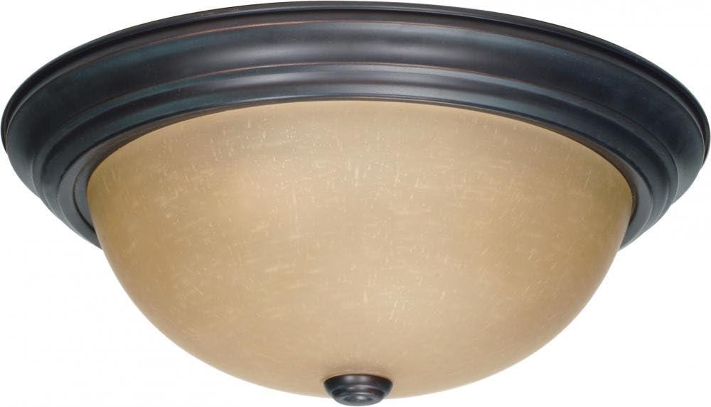 Elegant Mahogany Bronze 15" Flush Mount with Champagne Glass Shade