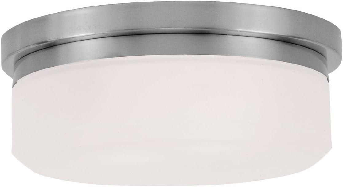 Stratus Collection 2-Light Flush Mount in Brushed Nickel with Hand-Blown Satin Glass