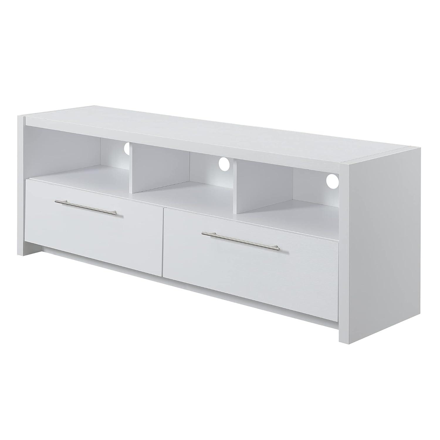 Convenience Concepts Newport Marbella 60 inch TV Stand with Cabinets and Shelves, White