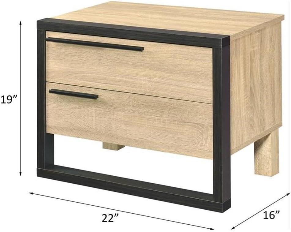 Acme Furniture 22" Erasto Accent Table Oak/Black Finish: Wood Composite Top, Metal Frame, No Assembly Required