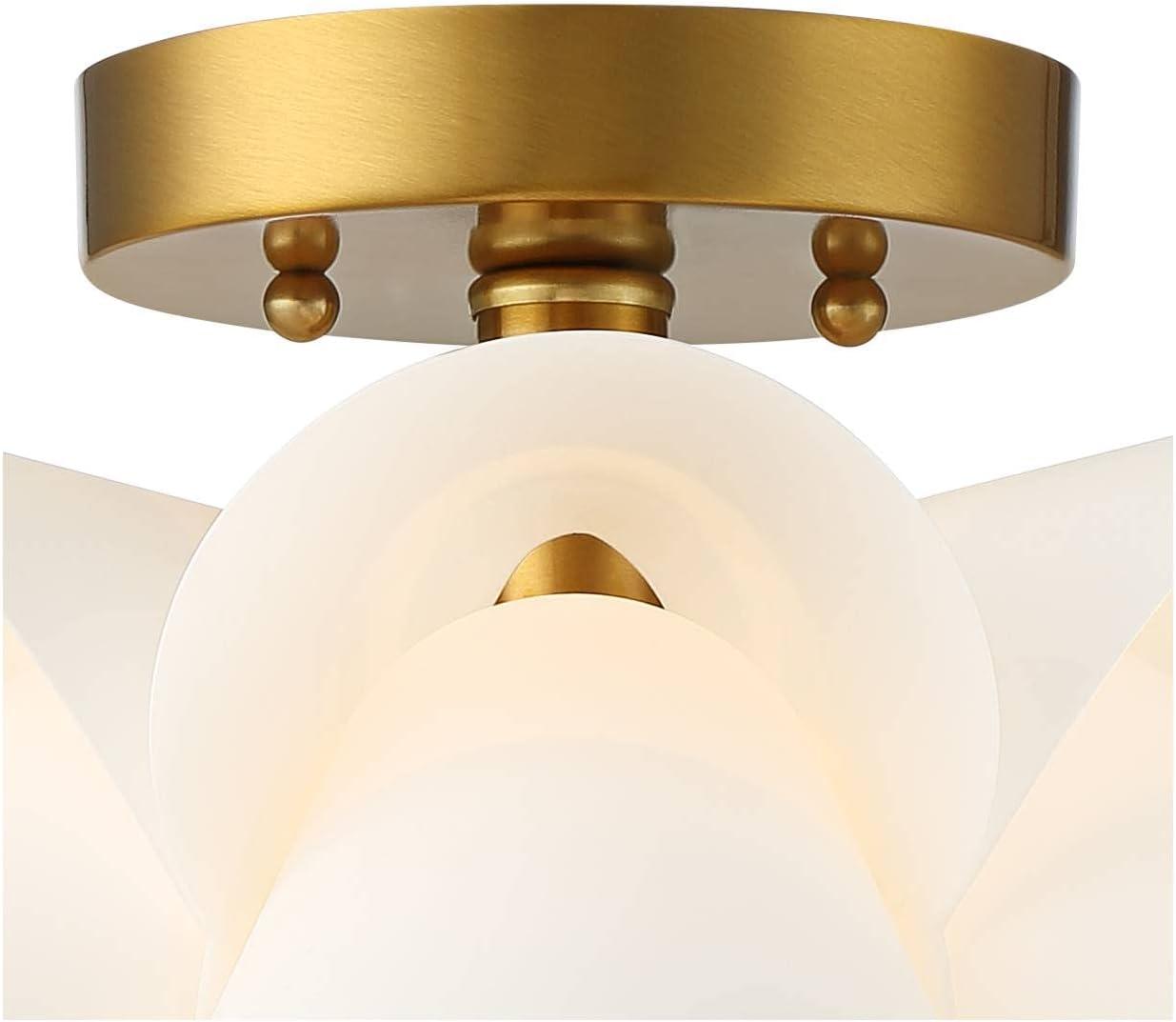 Possini Euro Design Modern Ceiling Light Semi Flush Mount Fixture White Flower Gold Metal 15 3/4" Wide Living Room Bedroom Kitchen