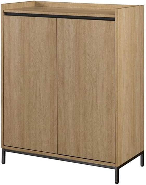 Contemporary 2-Door Wood Accent Cabinet with Framed Top - Oak / Black