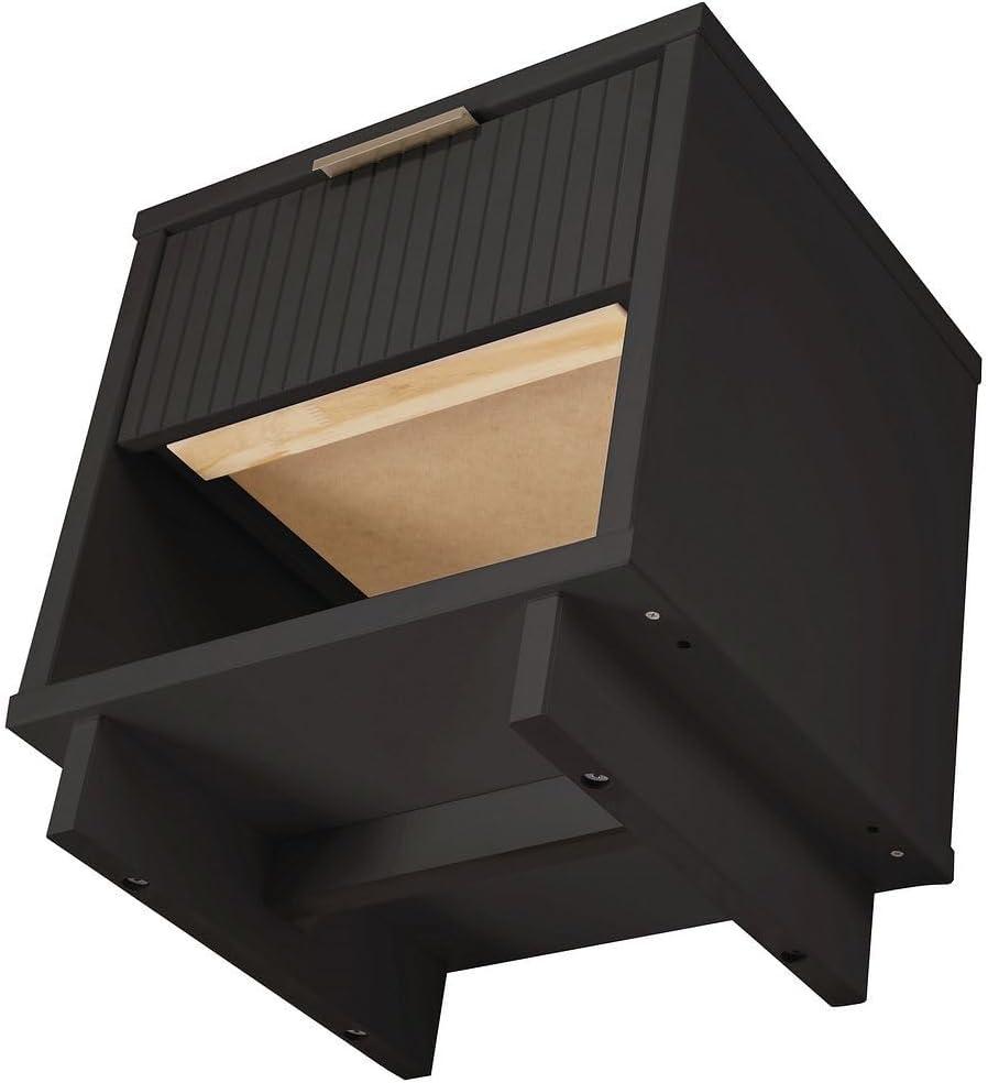 Manhattan Comfort Granville Modern 1 Drawer Nightstand Dark Gray : Bedroom Storage with Shelf, Wood Frame