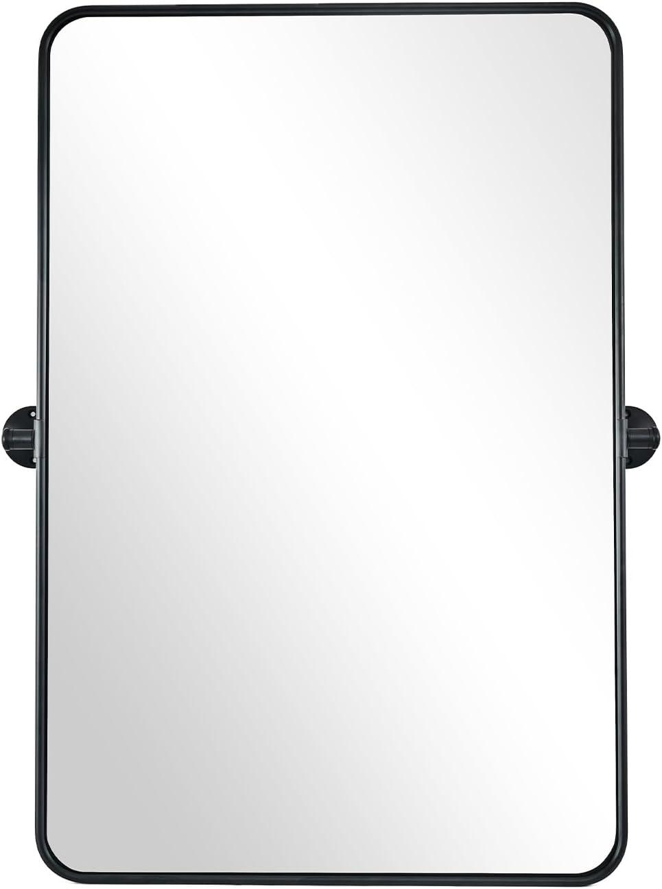 Hamilton Hills Black Metal Surrounded Round Pivot Mirror Silver Backed