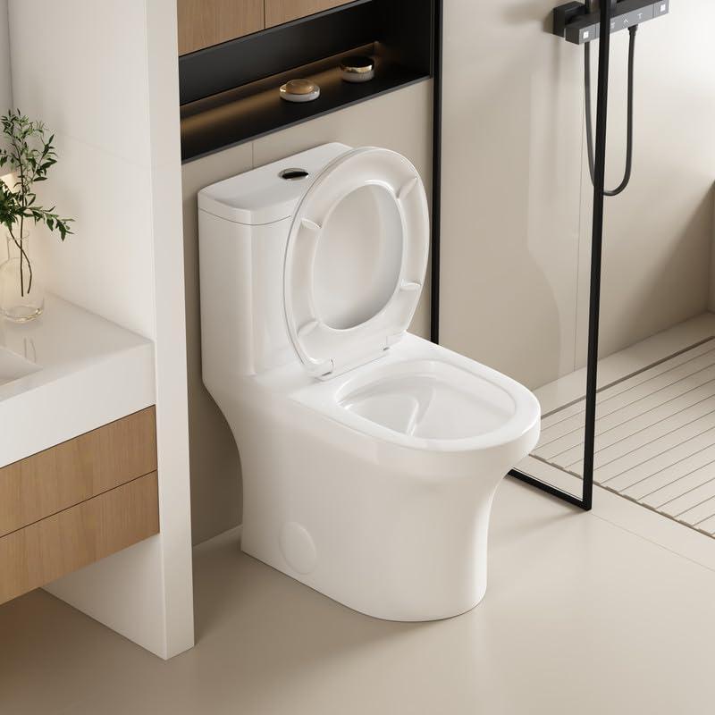 Albriya A1854 One Piece Toilet, Modern Elongated Toilet Power Dual Flush 1.1/1.6 GPF with Comfortable Chair Seat ADA Height 16 1/4’’ for Bathroom, 12’’ Rough-In, MaP 1000g, Grey