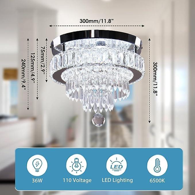 House of Hampton® House of Hampton® 11.8" Crystal Chandeliers Modern Crystal Ceiling Light LED Chandeliers Semi Flush Mount Chandelier Light for Bedrooms Dining Living Room Hallway (6500K Cool White Light)