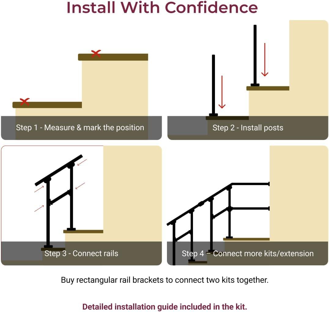 CR Home Hand Rails for Outdoor Steps for Porch, Deck, & Balcony Railing