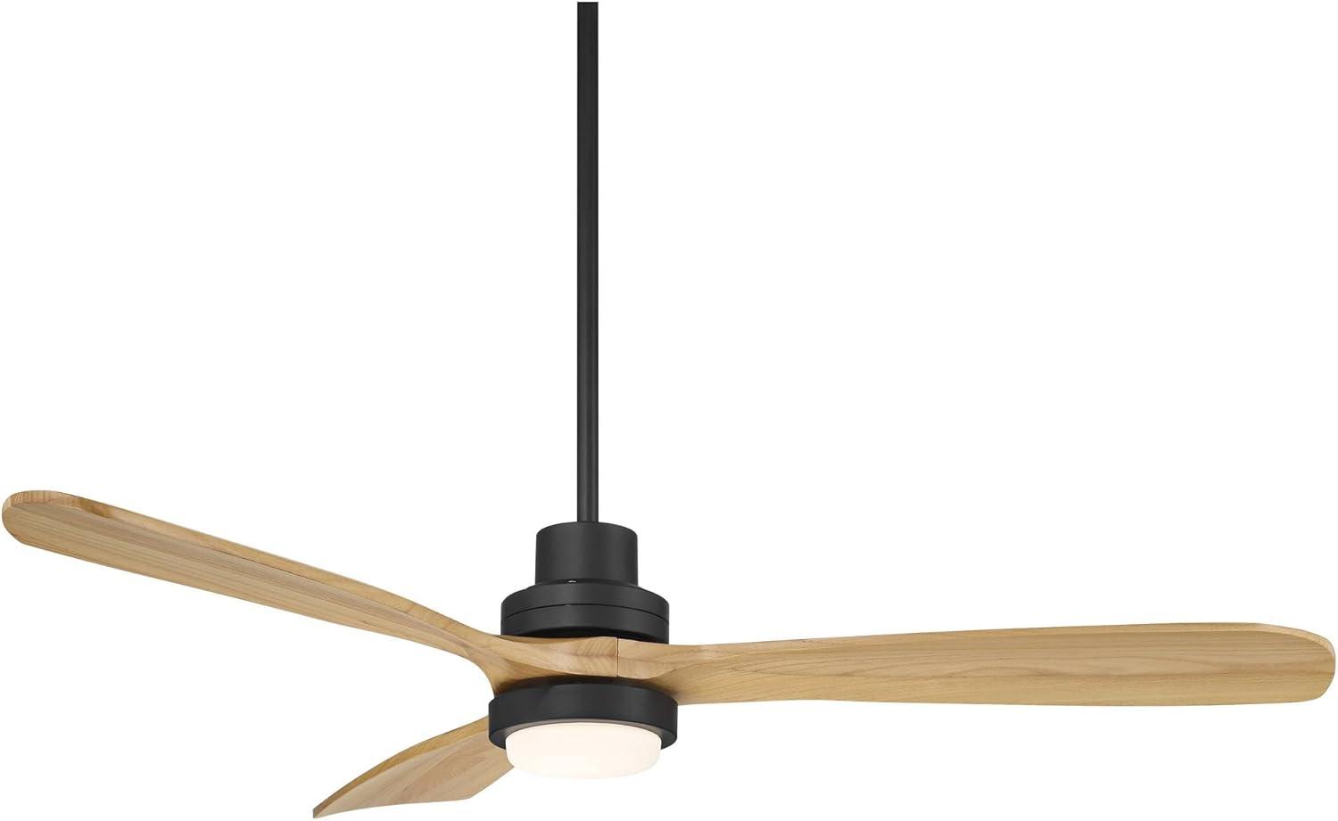 Casa Vieja 52" Delta Modern Indoor Outdoor Ceiling Fan 3 Blade CCT LED Light Remote Control Matte Black Finish Wood Blades Bedroom Patio DC Motor