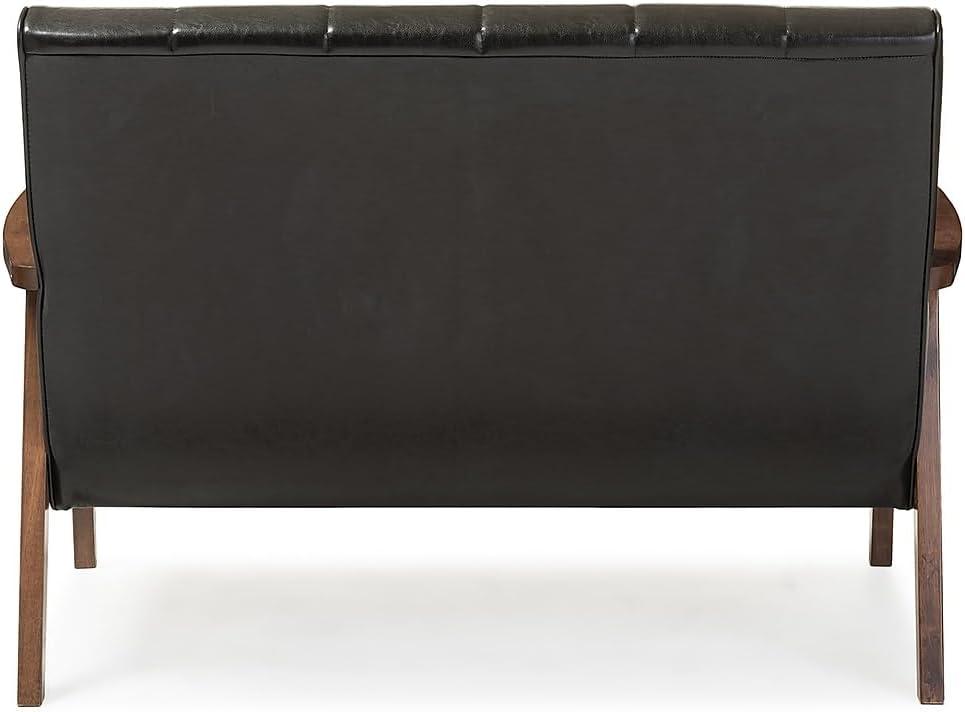 Nikko Mid-Century Modern Scandinavian Style Faux Leather Wooden 2 Seater Loveseat Dark Brown - Baxton Studio: Compact, Rubberwood Frame, Easy to Clean