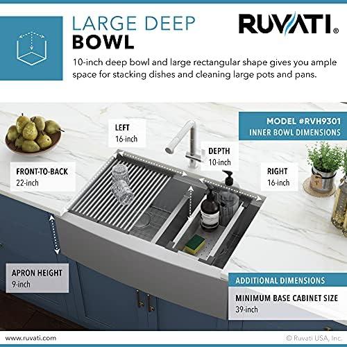 Ruvati RVH9301 Ruvati 36" Apron-front Workstation Low-Divide 50/50 Farmhouse Kitchen Sink Stainless Steel