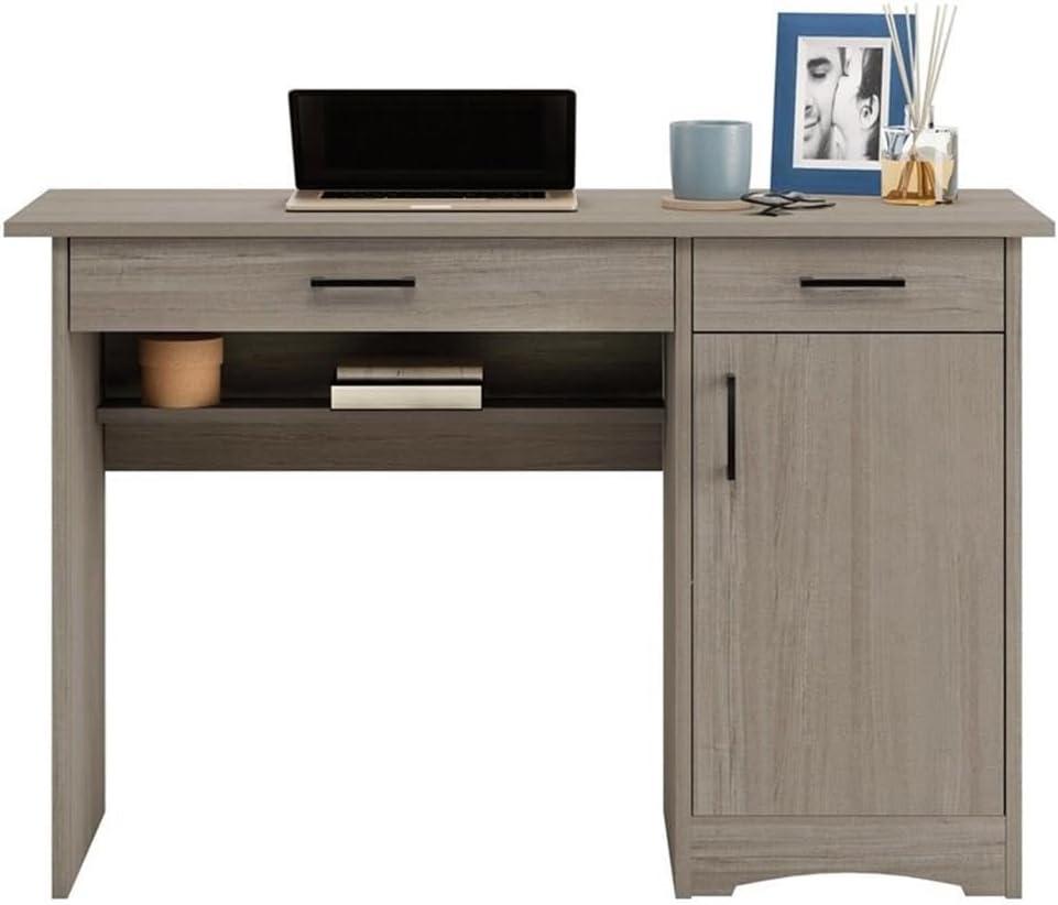 BeginningsHome Office Desk with Drawers Silver Sycamore - Sauder: Retro-Industrial Design, MDF Frame