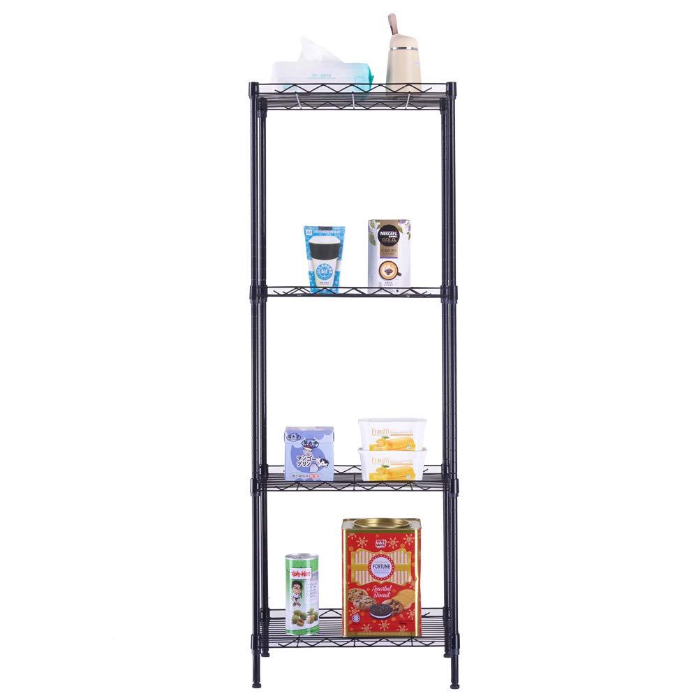 4-Tier Wire Shelving Unit Metal Storage Rack,4-Shelf Shelving Unit, Steel Wire Shelves, Shelving Units and Storage for Kitchen and Garage (17.72 x 11.81 x 49.6'') Black