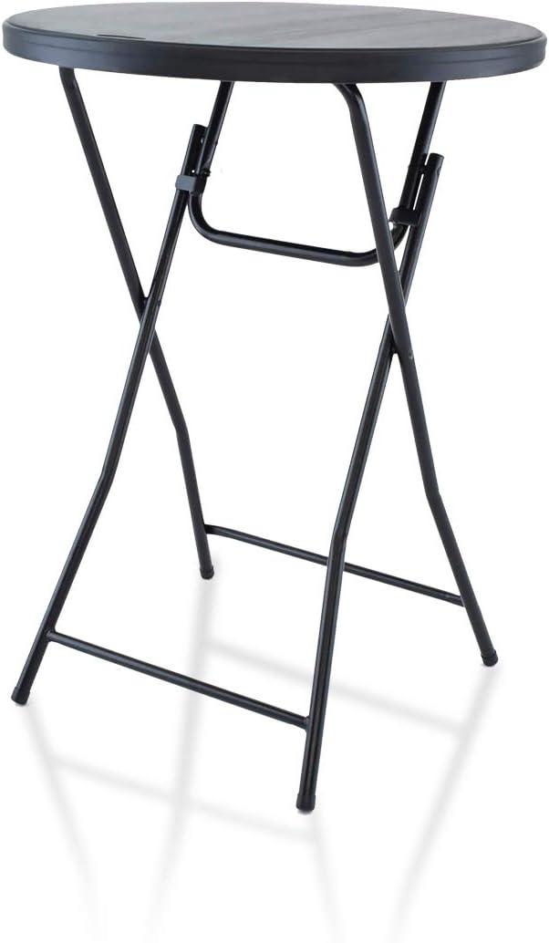 Black Round Blow Molded Plastic Folding Cocktail Table, 32''