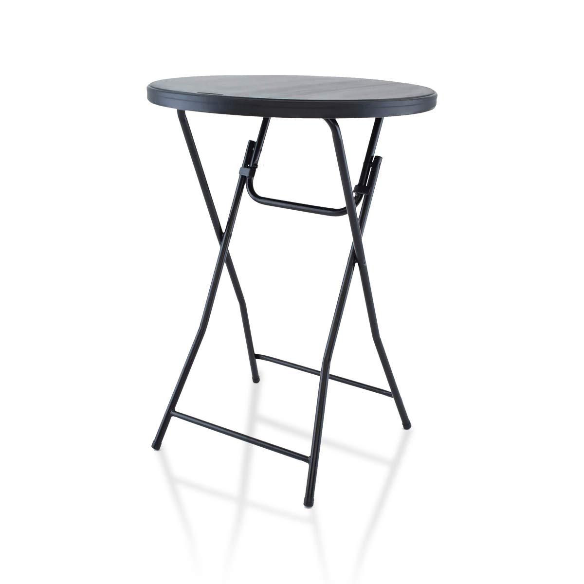Black Round Blow Molded Plastic Folding Cocktail Table, 32''