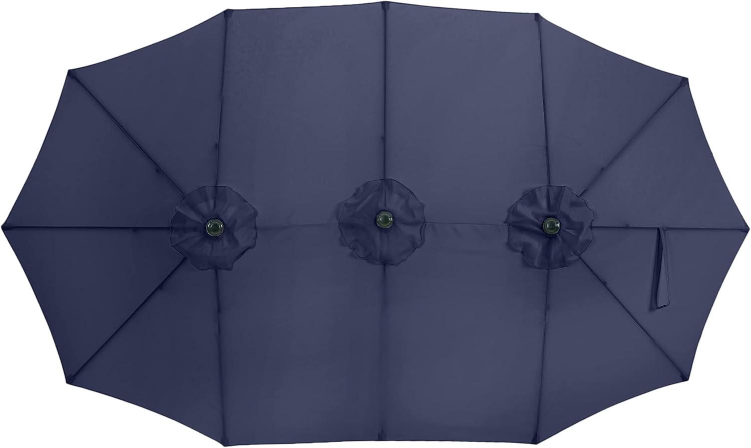 Extra Large Outdoor Umbrella - 15 Ft Double Patio Shade with Easy Hand Crank for Outdoor Furniture, Deck, Backyard, or Pool by Pure Garden (Navy)