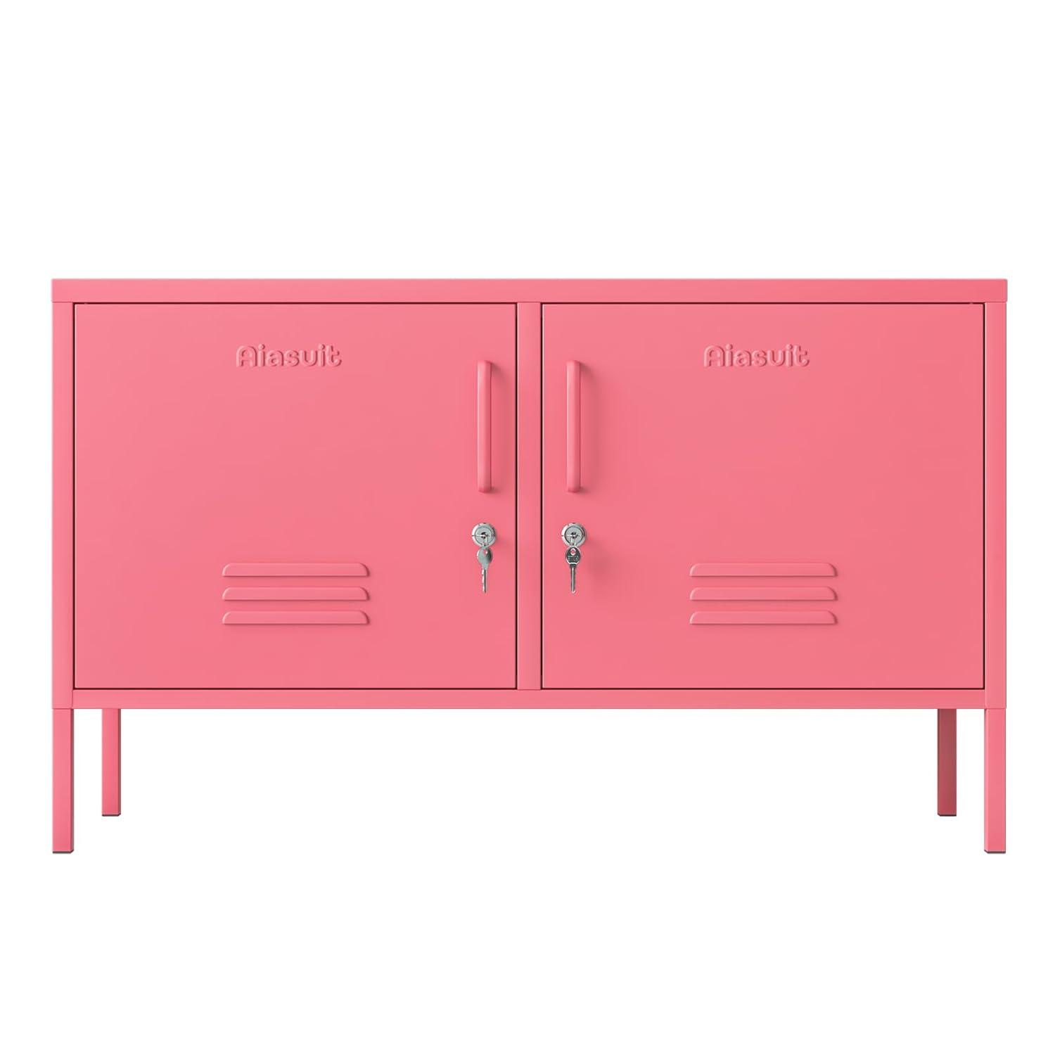 2 Doors Metal Storage Cabinet Multifunction lockers Modern TV Stand Large Space Adjustable Bedroom Locker Red Size: 23.62”H x 39.37”W x 14.96”D