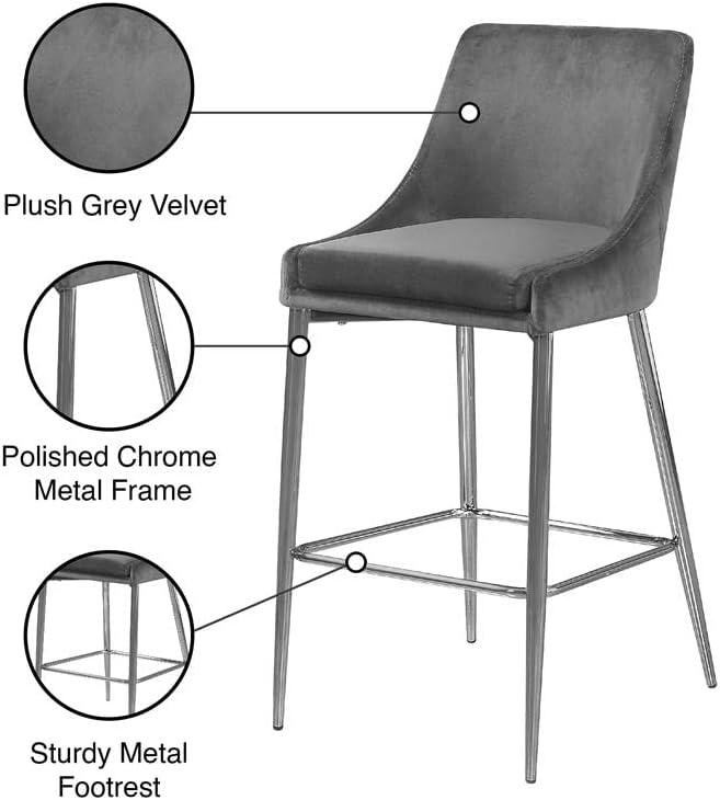 Meridian Furniture,Karina Grey Velvet Stool, Set of 2